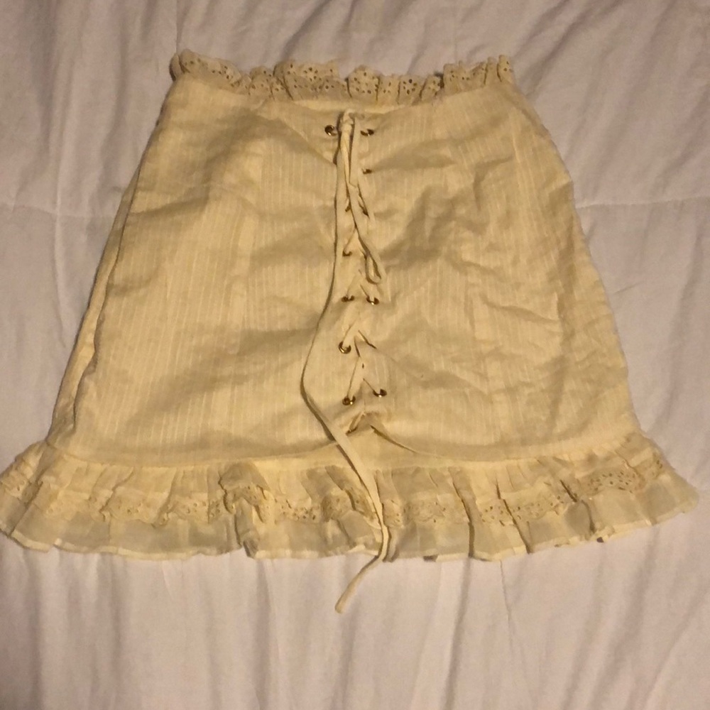 Cream lace tie up mini skirt